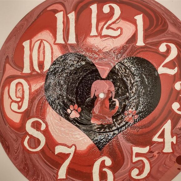 Hand Crafted Abstract Dog Hanging Wall Clock Analog Vinyl Record Fluid Art Decor - Picture 2 of 14